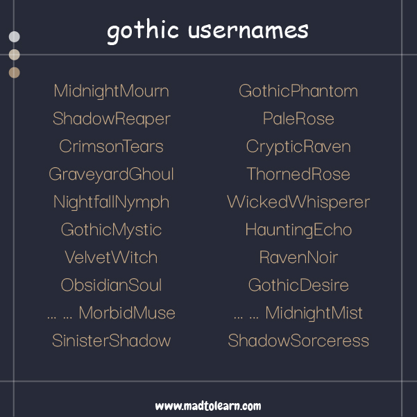 Female Gothic Usernames