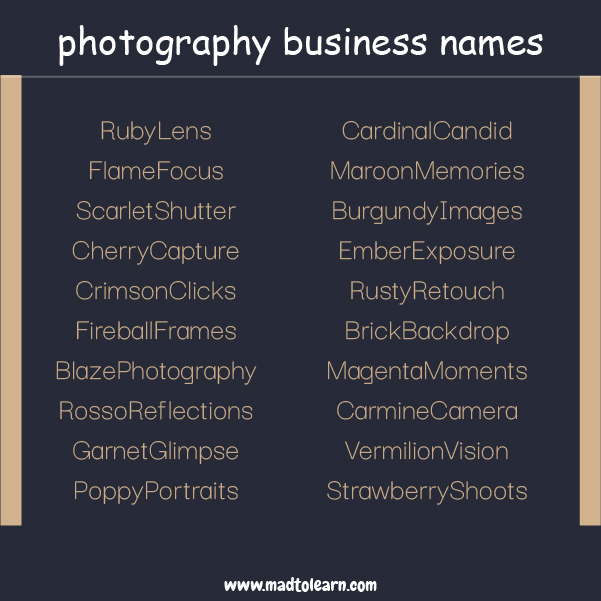 Male Photography Business Names
