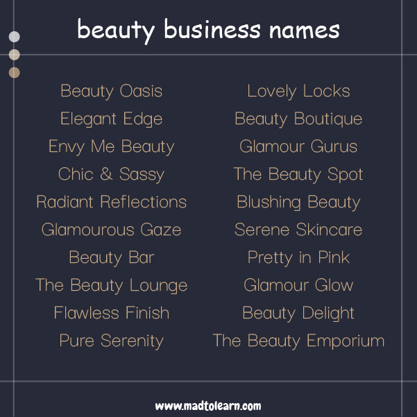 Professional Beauty Business Names Examples