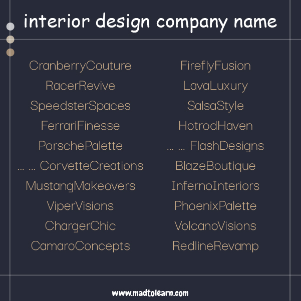 Professional Interior Design Company Name Examples